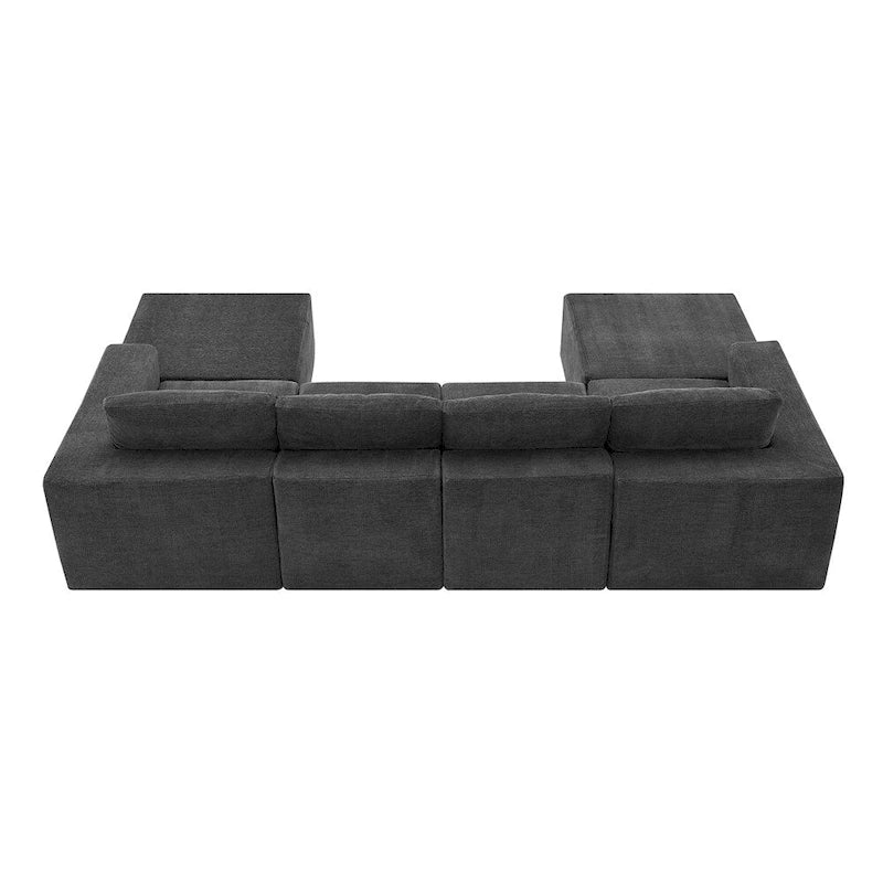 Canapé d'angle modulaire en U gris foncé / beige / bleu marine, chenille, 4 à 6 places
