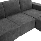 Canapé d'angle modulaire en U gris foncé / beige / bleu marine, chenille, 4 à 6 places