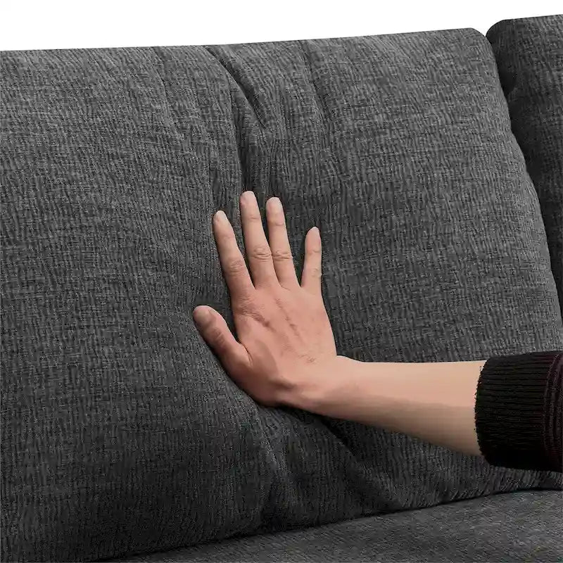 Canapé d'angle modulaire en U gris foncé / beige / bleu marine, chenille, 4 à 6 places