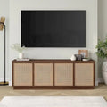 Meuble TV Mid-Century Noyer satiné / Grain noir, Convient à 1 TV jusqu'à 78", 70" L