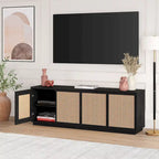 Meuble TV Mid-Century Noyer satiné / Grain noir, Convient à 1 TV jusqu'à 78", 70" L