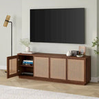 Meuble TV Mid-Century Noyer satiné / Grain noir, Convient à 1 TV jusqu'à 78", 70" L