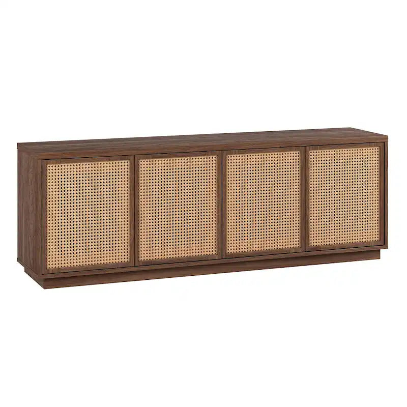 Meuble TV Mid-Century Noyer satiné / Grain noir, Convient à 1 TV jusqu'à 78", 70" L