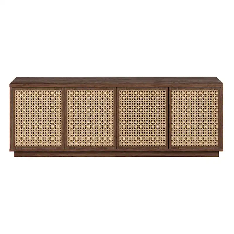 Meuble TV Mid-Century Noyer satiné / Grain noir, Convient à 1 TV jusqu'à 78", 70" L