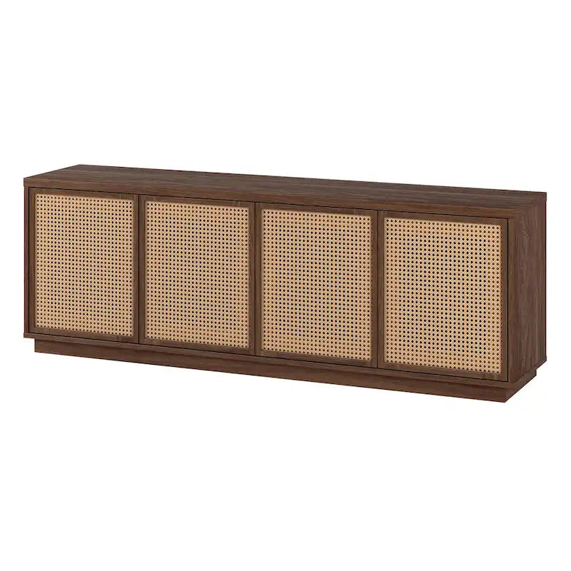 Meuble TV Mid-Century Noyer satiné / Grain noir, Convient à 1 TV jusqu'à 78", 70" L