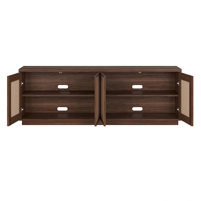Meuble TV Mid-Century Noyer satiné / Grain noir, Convient à 1 TV jusqu'à 78", 70" L