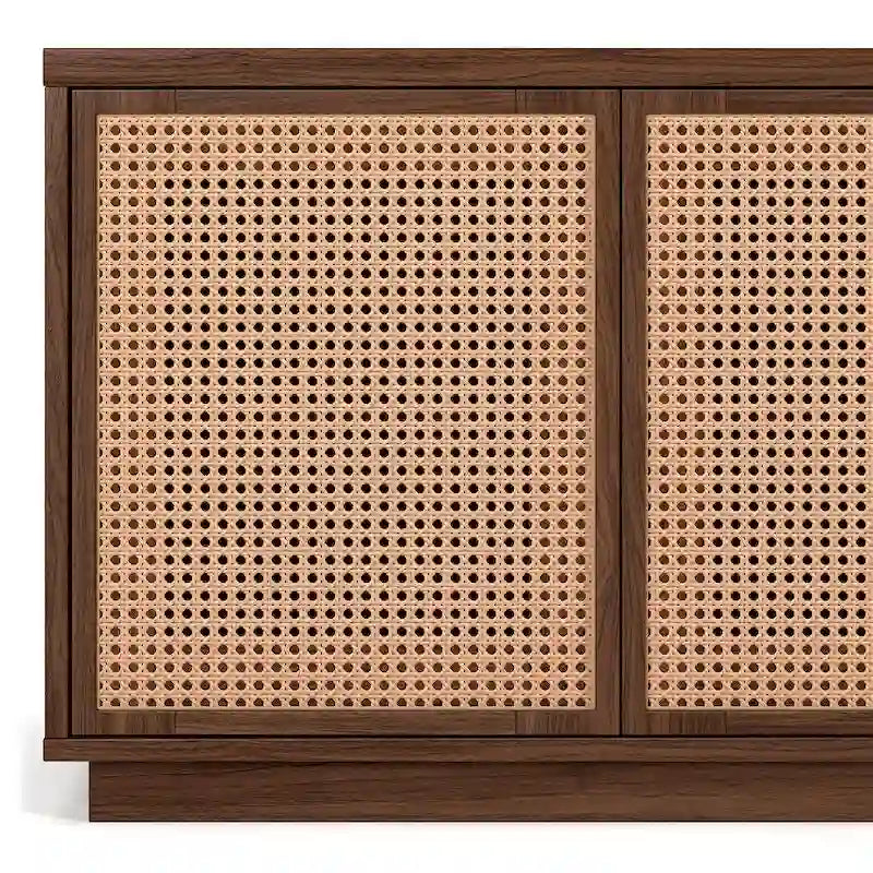 Meuble TV Mid-Century Noyer satiné / Grain noir, Convient à 1 TV jusqu'à 78", 70" L