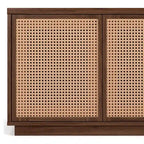Meuble TV Mid-Century Noyer satiné / Grain noir, Convient à 1 TV jusqu'à 78", 70" L