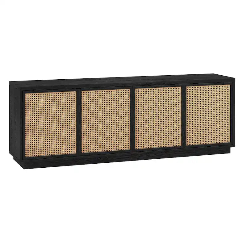 Meuble TV Mid-Century Noyer satiné / Grain noir, Convient à 1 TV jusqu'à 78", 70" L