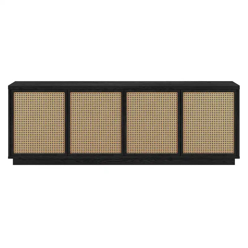 Meuble TV Mid-Century Noyer satiné / Grain noir, Convient à 1 TV jusqu'à 78", 70" L