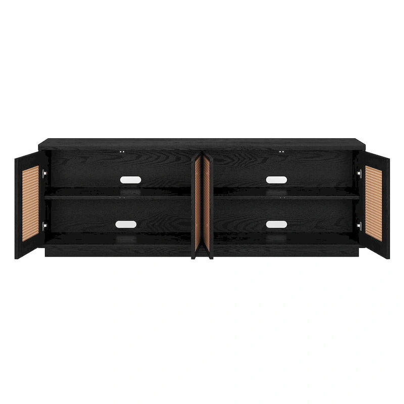 Meuble TV Mid-Century Noyer satiné / Grain noir, Convient à 1 TV jusqu'à 78", 70" L