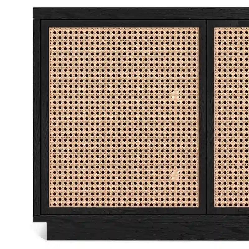 Meuble TV Mid-Century Noyer satiné / Grain noir, Convient à 1 TV jusqu'à 78", 70" L