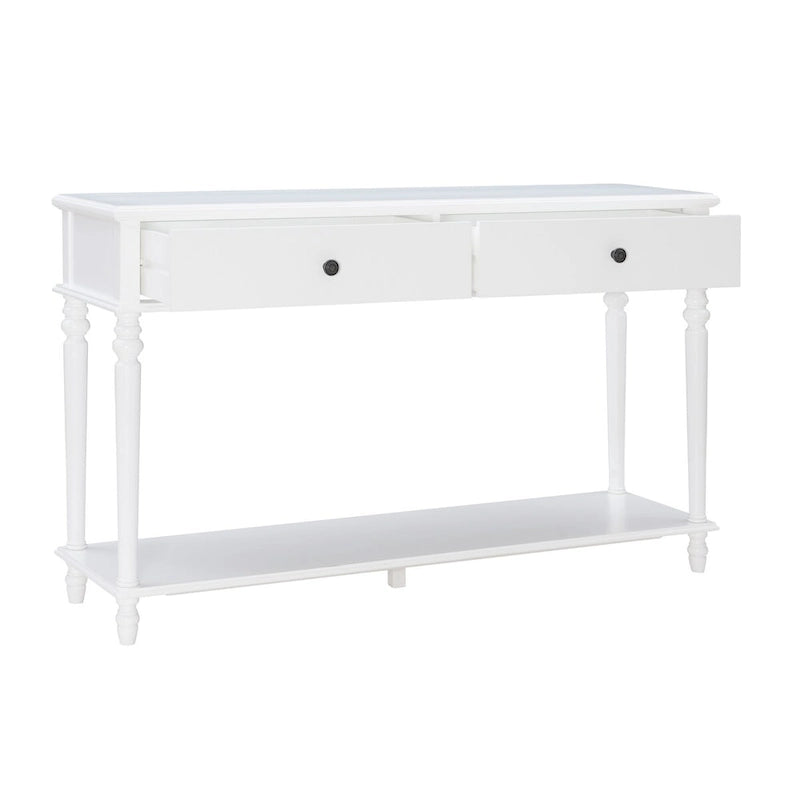 Console rustique de style campagnard blanc avec 2 tiroirs