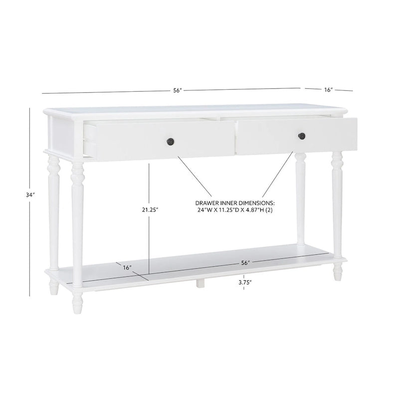 Console rustique de style campagnard blanc avec 2 tiroirs