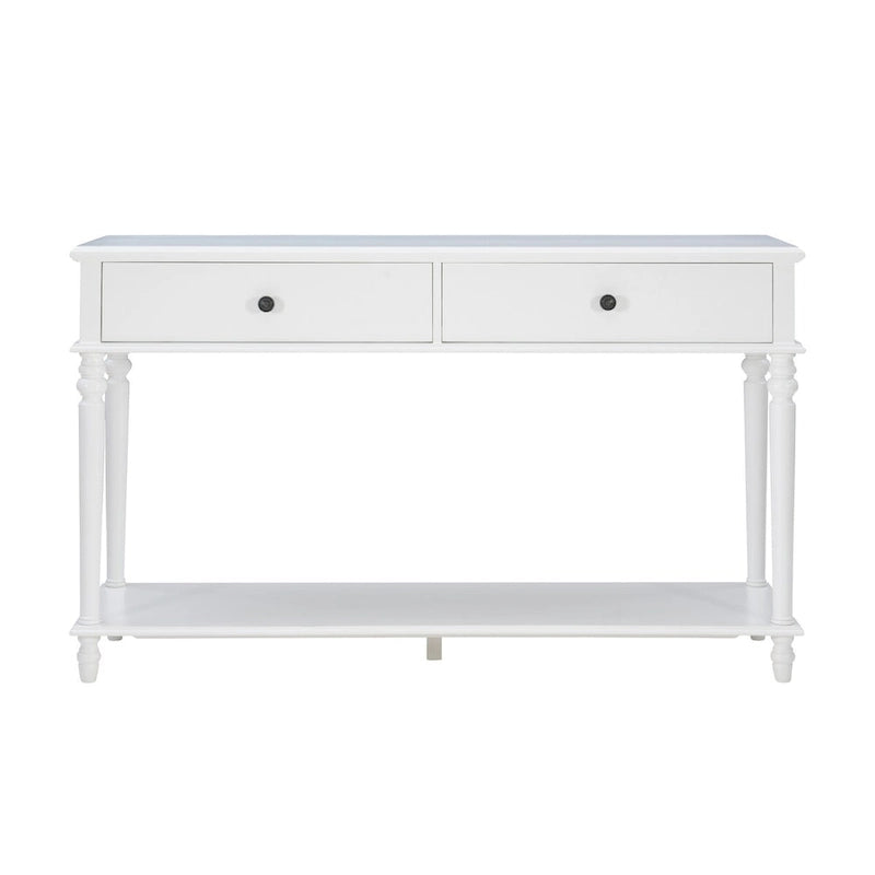 Console rustique de style campagnard blanc avec 2 tiroirs