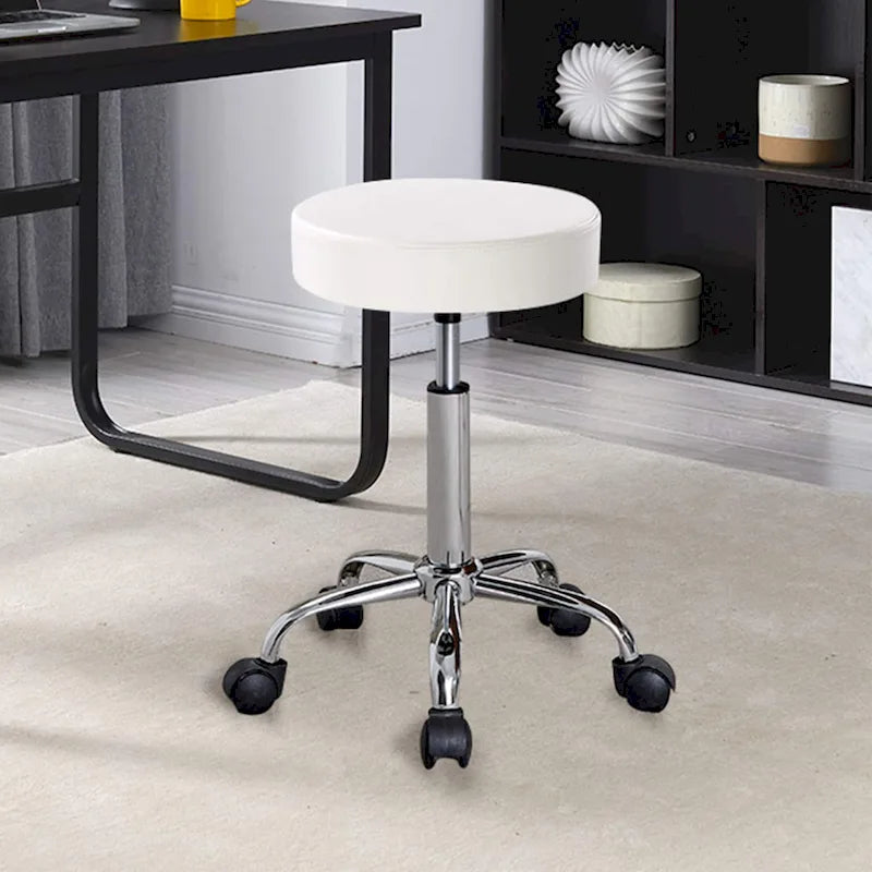 Tabouret à roulettes sans dossier, en similicuir, blanc et noir, une pièce