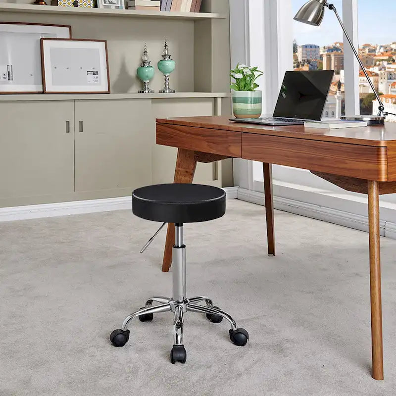 Tabouret à roulettes sans dossier, en similicuir, blanc et noir, une pièce