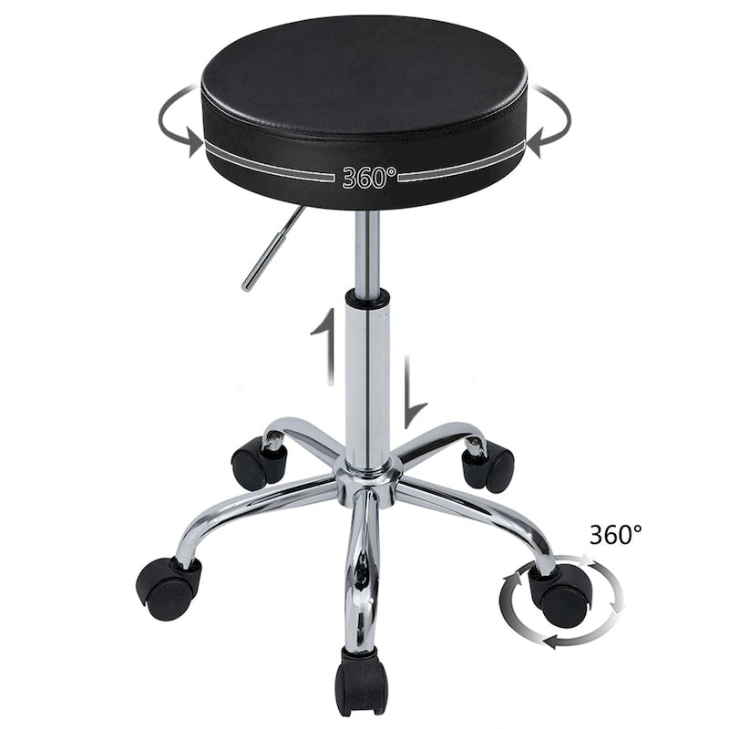 Tabouret à roulettes sans dossier, en similicuir, blanc et noir, une pièce