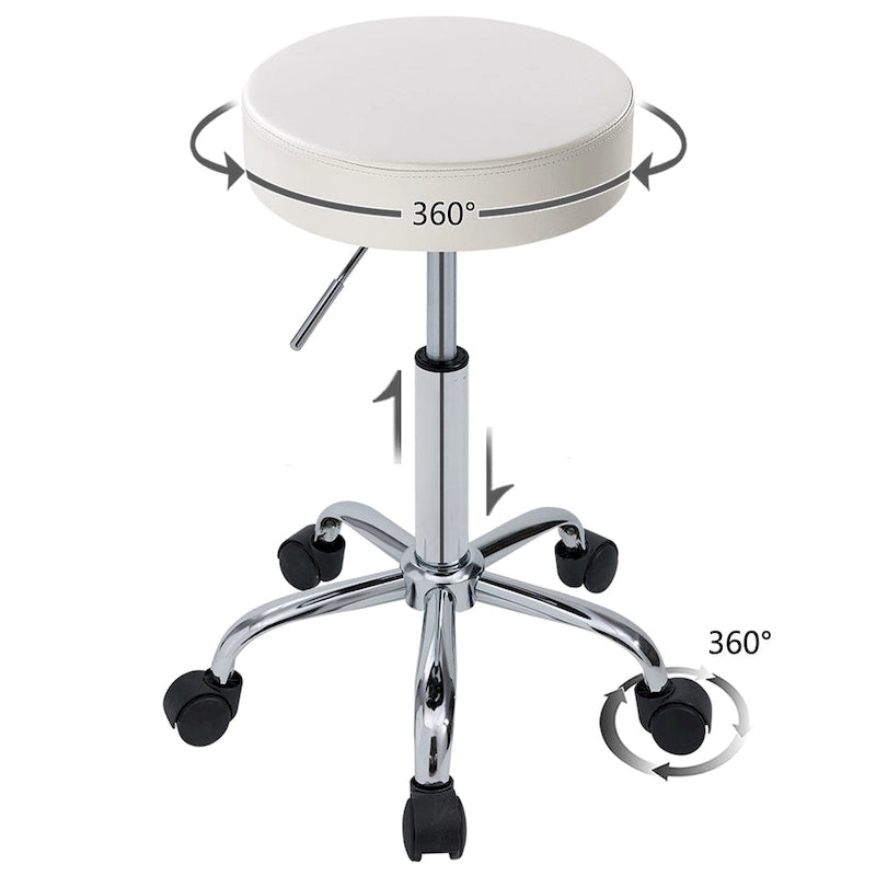 Tabouret à roulettes sans dossier, en similicuir, blanc et noir, une pièce