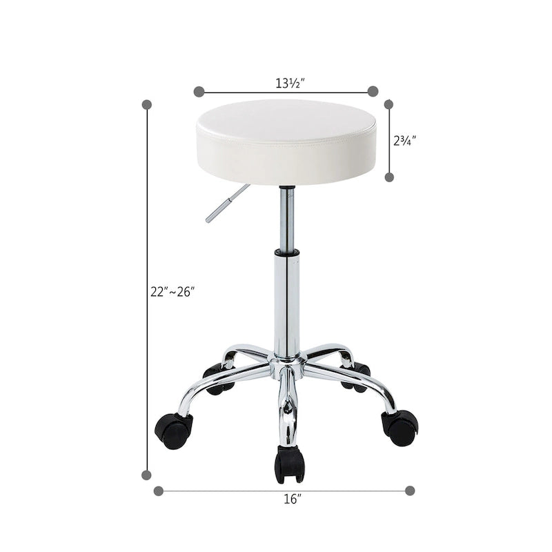 Tabouret à roulettes sans dossier, en similicuir, blanc et noir, une pièce