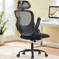 Chaise de bureau mi-hauteur en maille noire/bleue/marron, accoudoirs relevables, appui-tête réglable, utilisateur unique