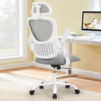 Chaise de bureau mi-hauteur en maille noire/bleue/marron, accoudoirs relevables, appui-tête réglable, utilisateur unique