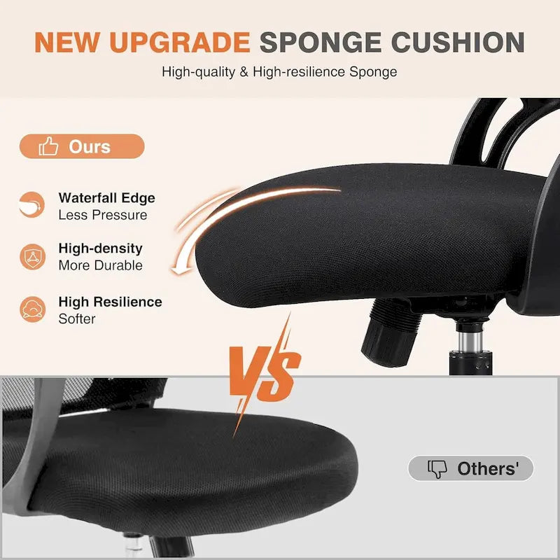 Chaise de bureau mi-hauteur en maille noire/bleue/marron, accoudoirs relevables, appui-tête réglable, utilisateur unique