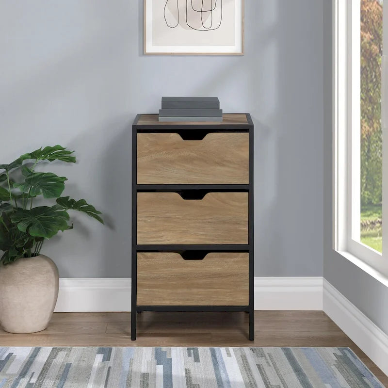 Commode de rangement à 3 tiroirs Chêne / Blanc, 1 personne
