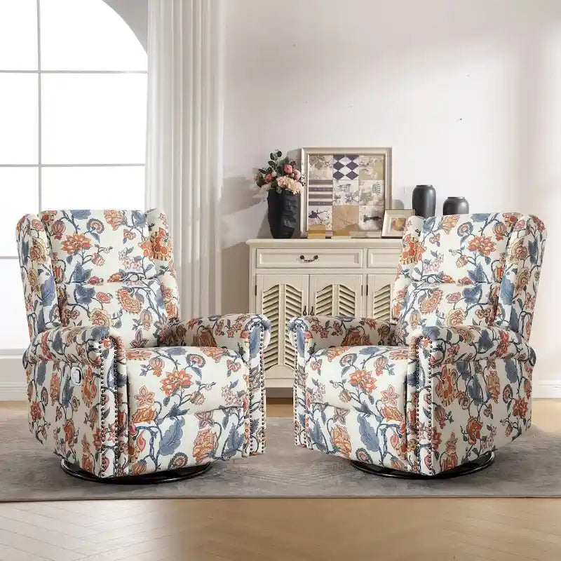 Fauteuil inclinable, pivotant et coulissant manuel à motif floral, ensemble de 2