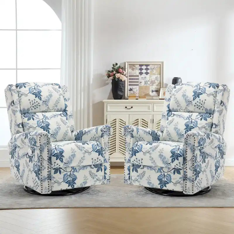 Fauteuil inclinable, pivotant et coulissant manuel à motif floral, ensemble de 2