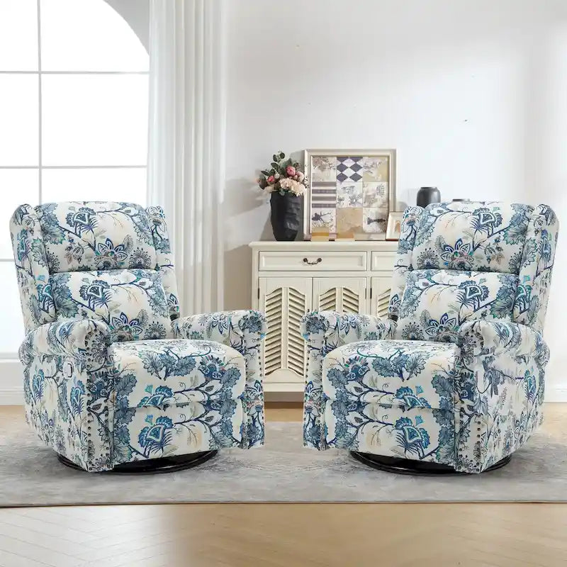 Fauteuil inclinable, pivotant et coulissant manuel à motif floral, ensemble de 2