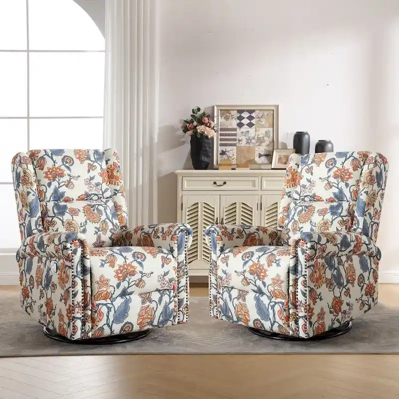 Fauteuil inclinable, pivotant et coulissant manuel à motif floral, ensemble de 2