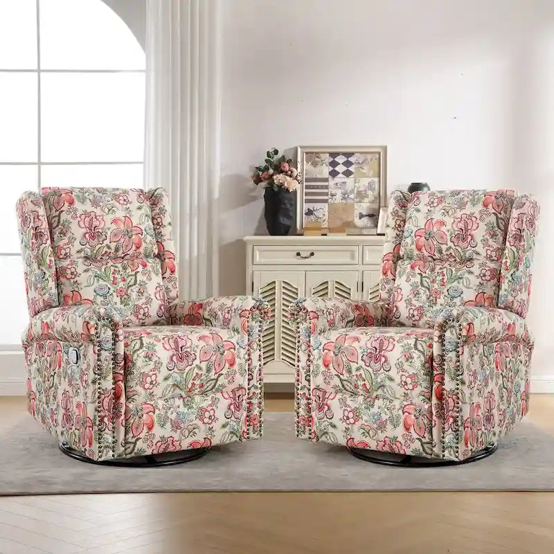 Fauteuil inclinable, pivotant et coulissant manuel à motif floral, ensemble de 2