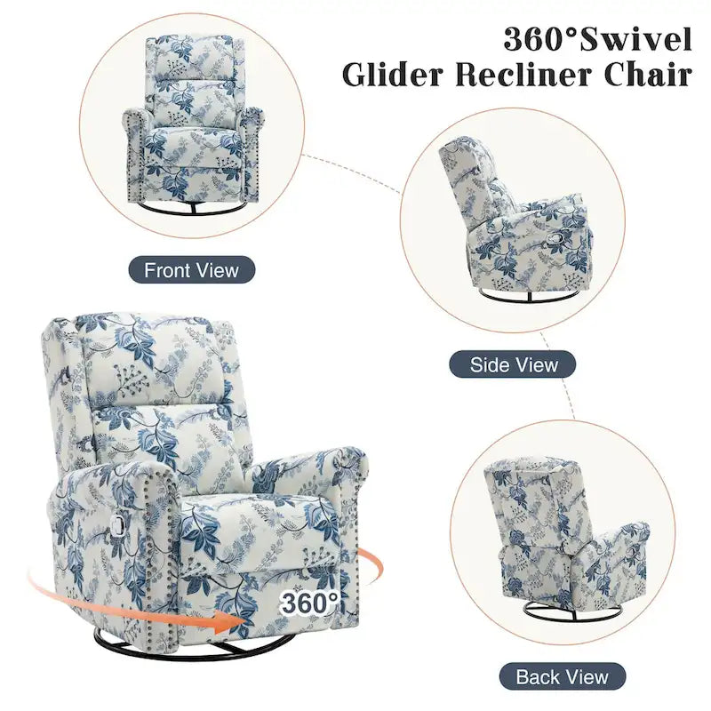 Fauteuil inclinable, pivotant et coulissant manuel à motif floral, ensemble de 2