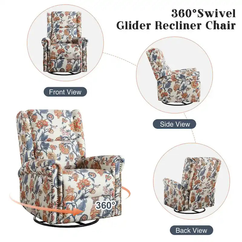 Fauteuil inclinable, pivotant et coulissant manuel à motif floral, ensemble de 2