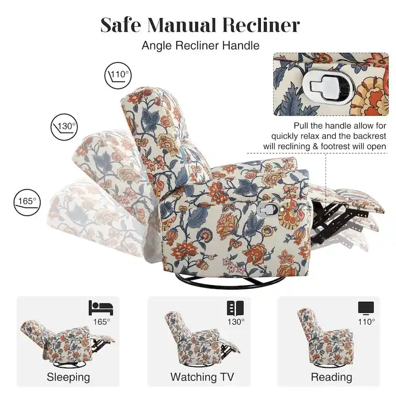 Fauteuil inclinable, pivotant et coulissant manuel à motif floral, ensemble de 2
