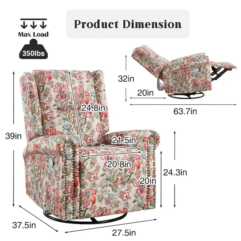 Fauteuil inclinable, pivotant et coulissant manuel à motif floral, ensemble de 2