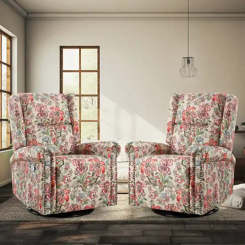 Fauteuil inclinable, pivotant et coulissant manuel à motif floral, ensemble de 2