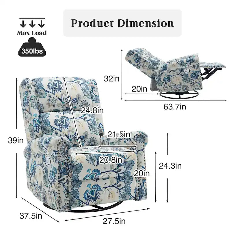 Fauteuil inclinable, pivotant et coulissant manuel à motif floral, ensemble de 2