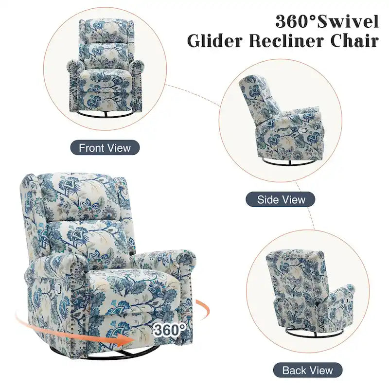 Fauteuil inclinable, pivotant et coulissant manuel à motif floral, ensemble de 2