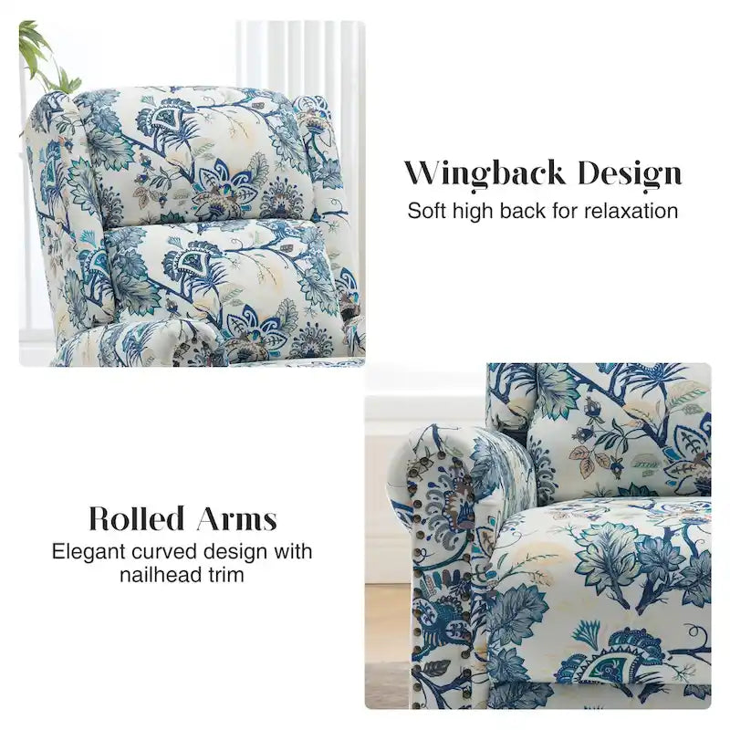 Fauteuil inclinable, pivotant et coulissant manuel à motif floral, ensemble de 2