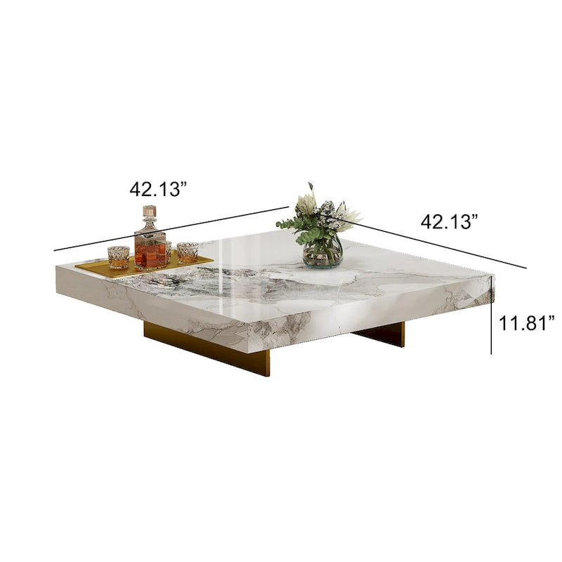 Table basse pour 2 personnes en pierre frittée carrée et rectangulaire or/noir