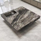 Table basse pour 2 personnes en pierre frittée carrée et rectangulaire or/noir