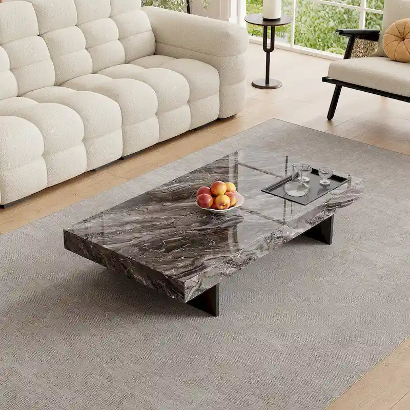 Table basse pour 2 personnes en pierre frittée carrée et rectangulaire or/noir