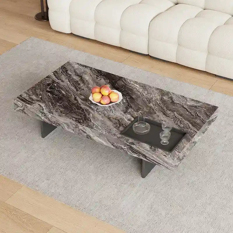 Table basse pour 2 personnes en pierre frittée carrée et rectangulaire or/noir