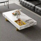 Table basse pour 2 personnes en pierre frittée carrée et rectangulaire or/noir