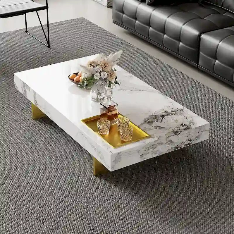 Table basse pour 2 personnes en pierre frittée carrée et rectangulaire or/noir