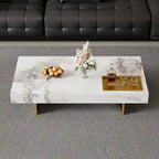 Table basse pour 2 personnes en pierre frittée carrée et rectangulaire or/noir