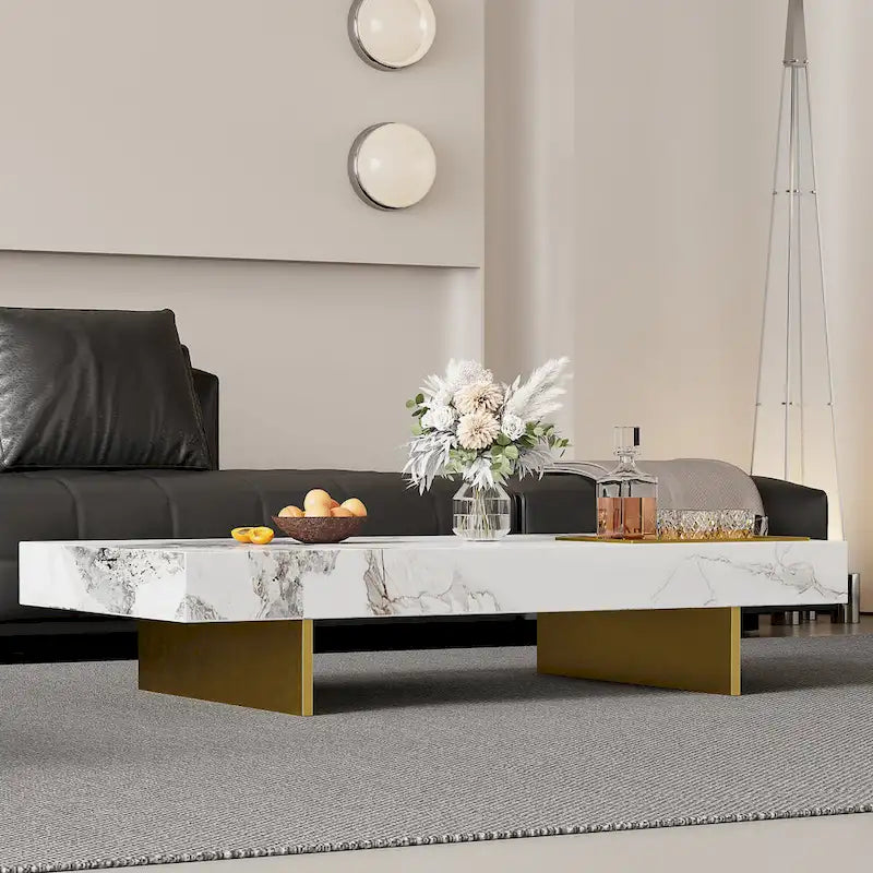 Table basse pour 2 personnes en pierre frittée carrée et rectangulaire or/noir