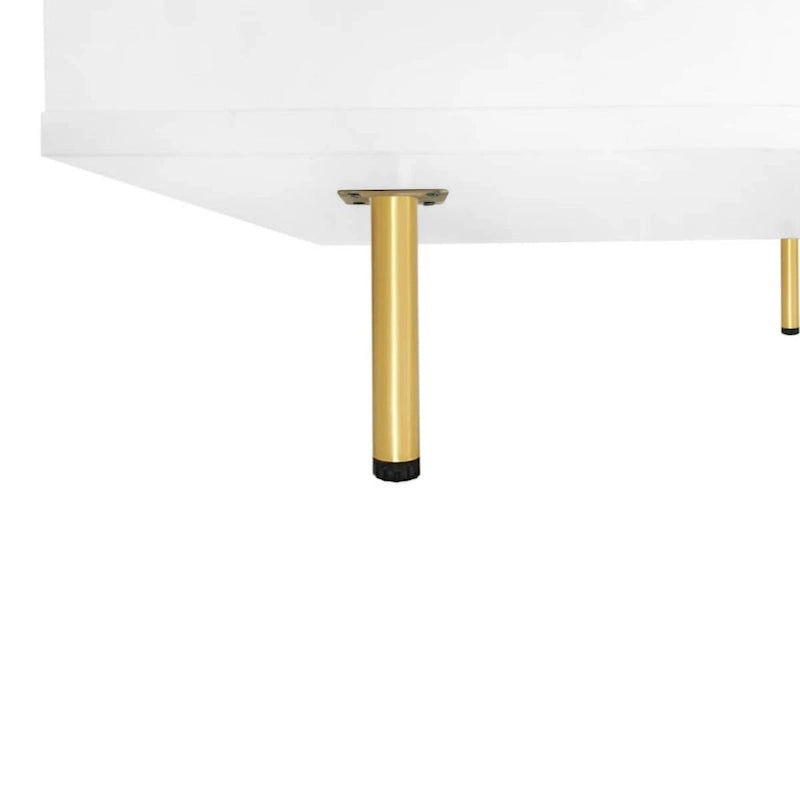 Table basse carrée à haute brillance, 2 niveaux avec 2 tiroirs et pieds dorés – Noir / Blanc